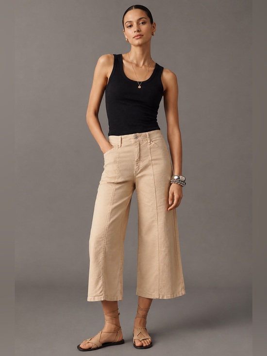 Maeve Pants - Anthropologie Maeve Delaney Crop Clean-Seamed High-Rise Wide Leg Beige Size 27